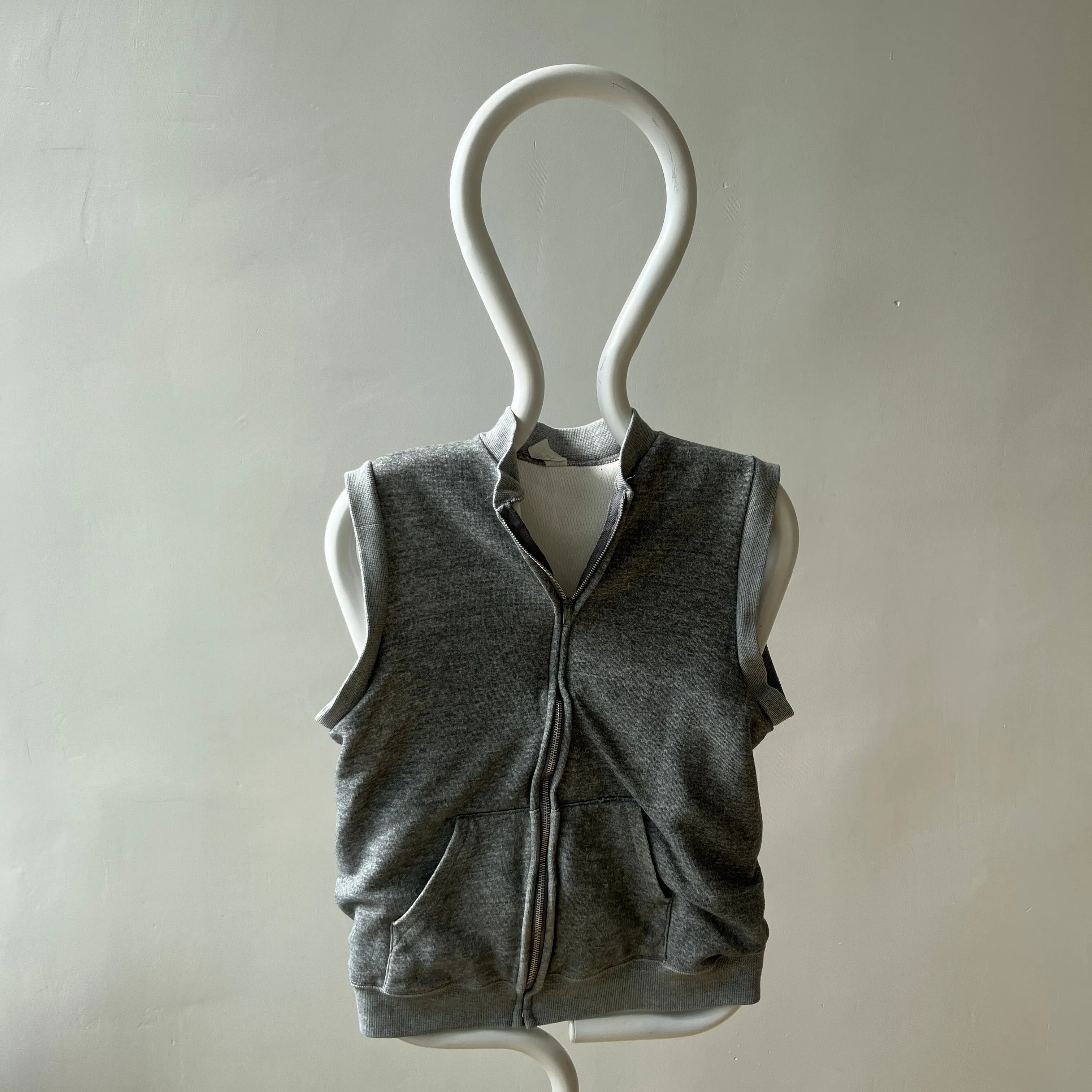 1980s Gray Insulated Sweatshirt Vest - Zip Up