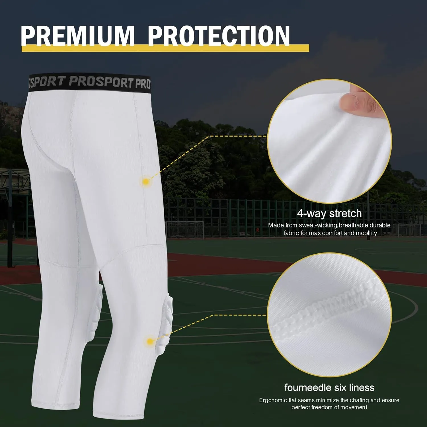 2 Pack Men's Basketball Pants with Knee Pads 3/4 Capri Padded Compression Tights Leggings Sports Athletic Baselayer