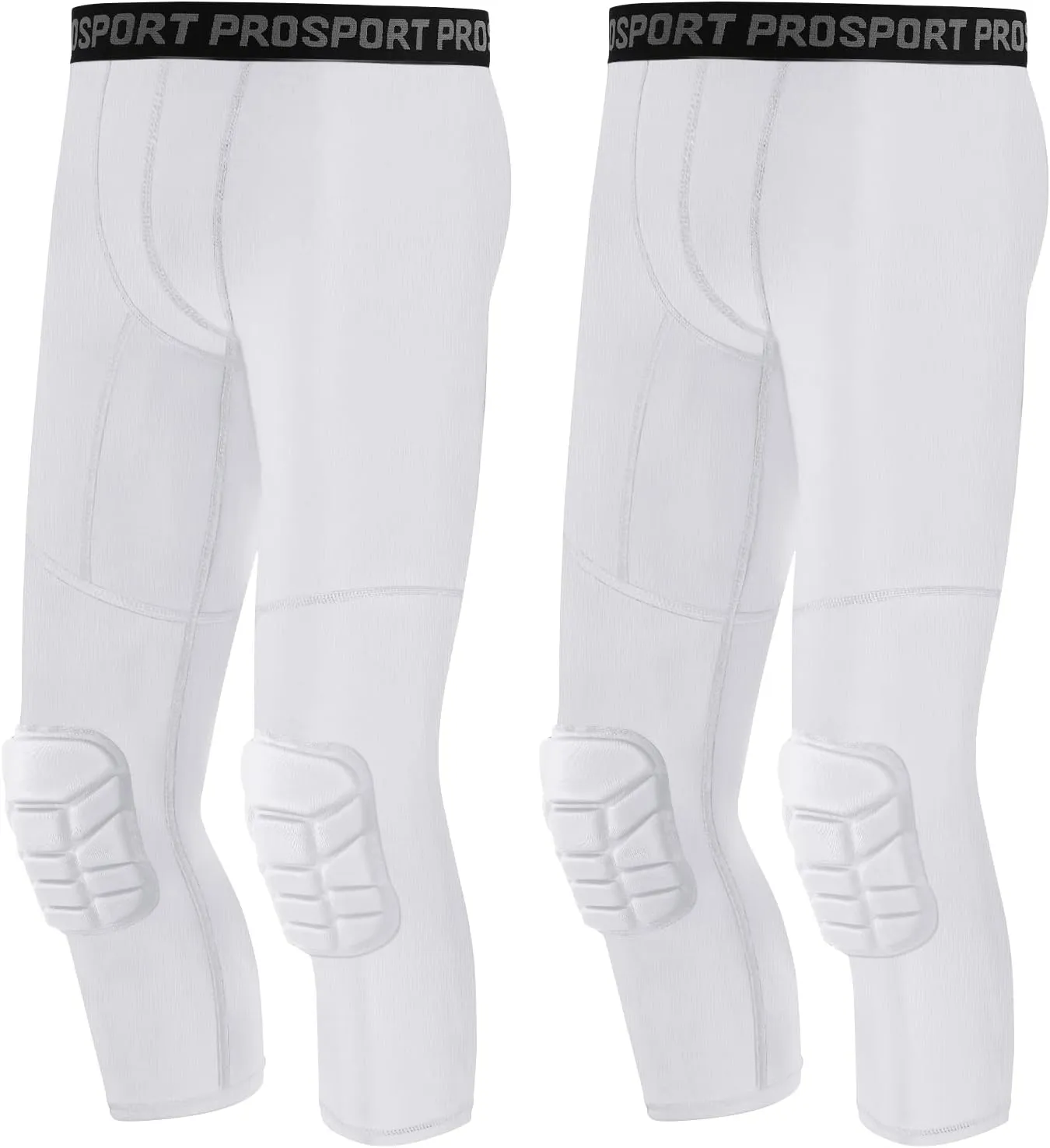 2 Pack Men's Basketball Pants with Knee Pads 3/4 Capri Padded Compression Tights Leggings Sports Athletic Baselayer