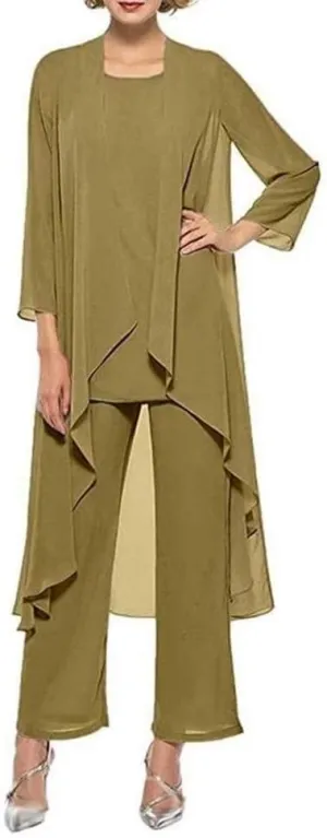 3 Pcs Mother of The Bride Pant Suits for Wedding Chiffon Long Sleeve Formal Outfit Wedding Pantsuits with Jacket 2023