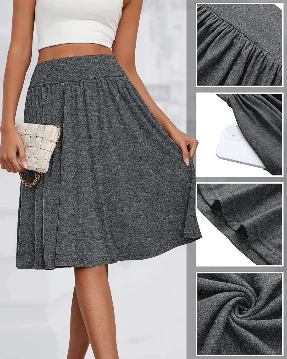 3 Pcs Womens Midi Skirts Knee Length with Pockets Casual High Waisted 2025 Trendy Summer Midi Skirt for Ladies