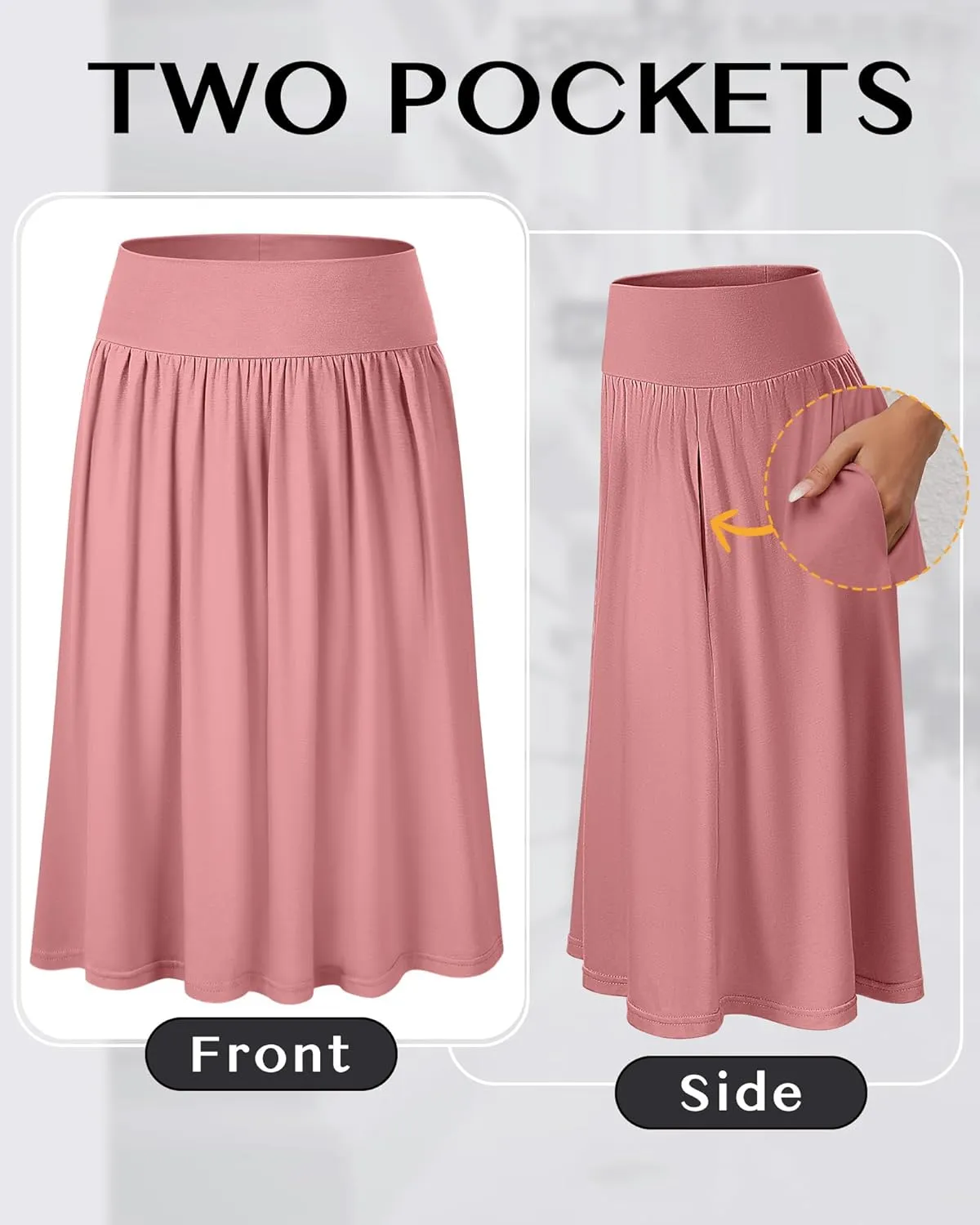 3 Pcs Womens Midi Skirts Knee Length with Pockets Casual High Waisted 2025 Trendy Summer Midi Skirt for Ladies
