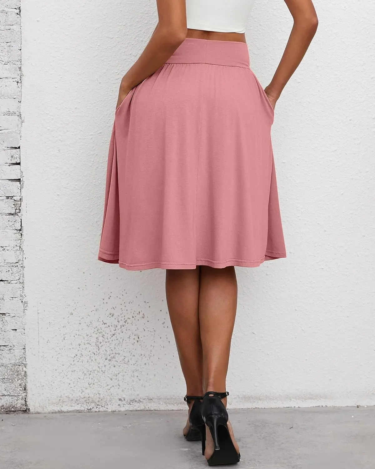 3 Pcs Womens Midi Skirts Knee Length with Pockets Casual High Waisted 2025 Trendy Summer Midi Skirt for Ladies
