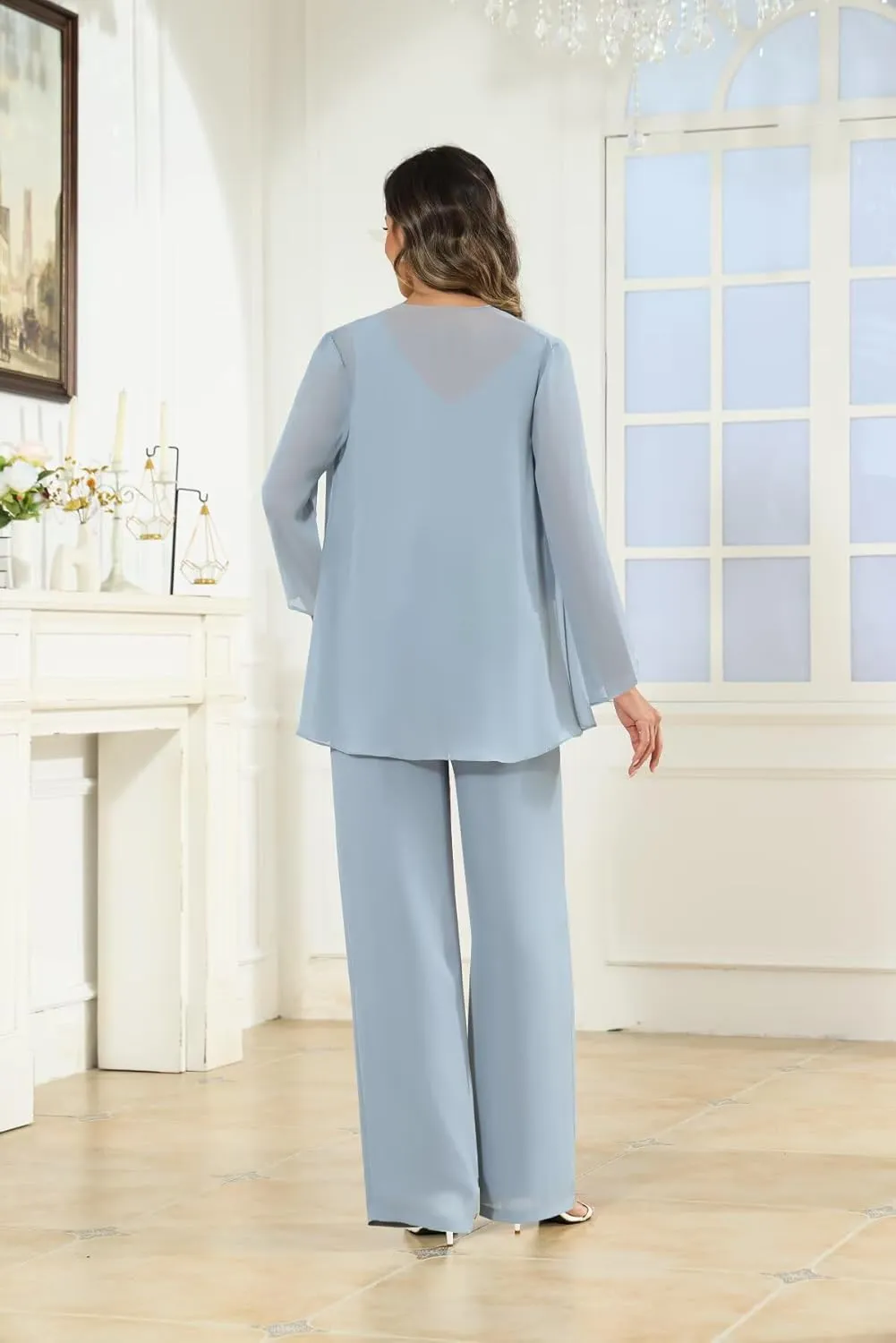 3 Pieces Mother of The Bride Pantsuits with Jacket Long Sleeves Formal Evening Pants Outfit