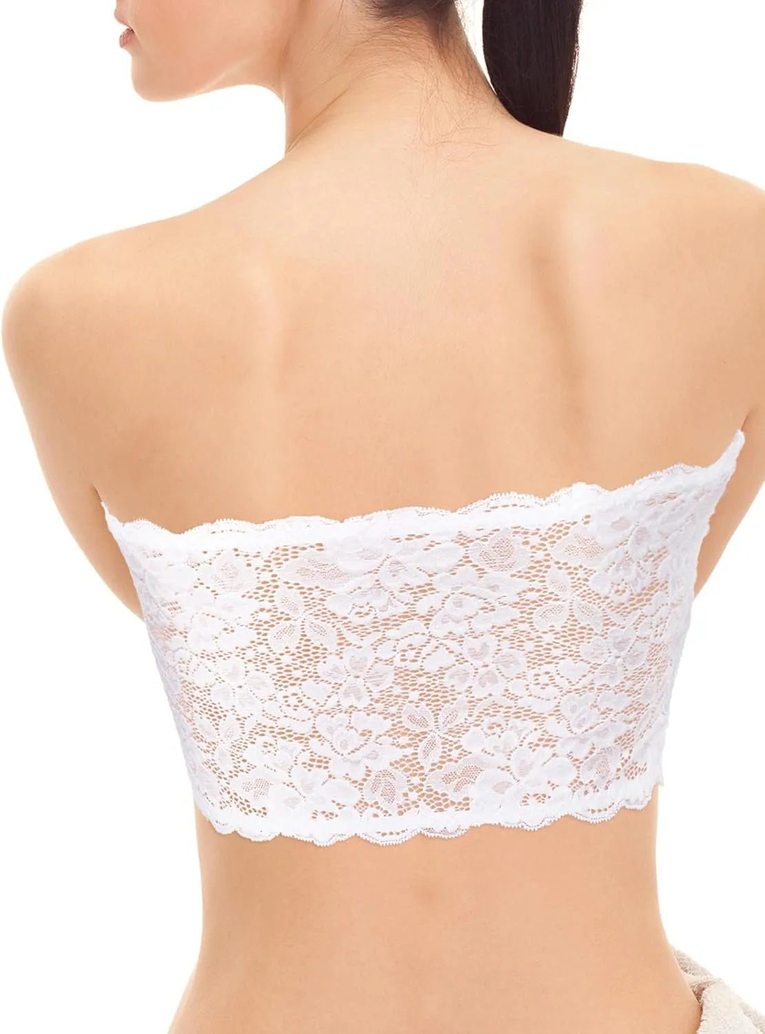 4 Pieces Women Lace Bandeau Bra Tube Top Elastic Strapless No Sponge Pad No Underwire Bra for Daily Favor