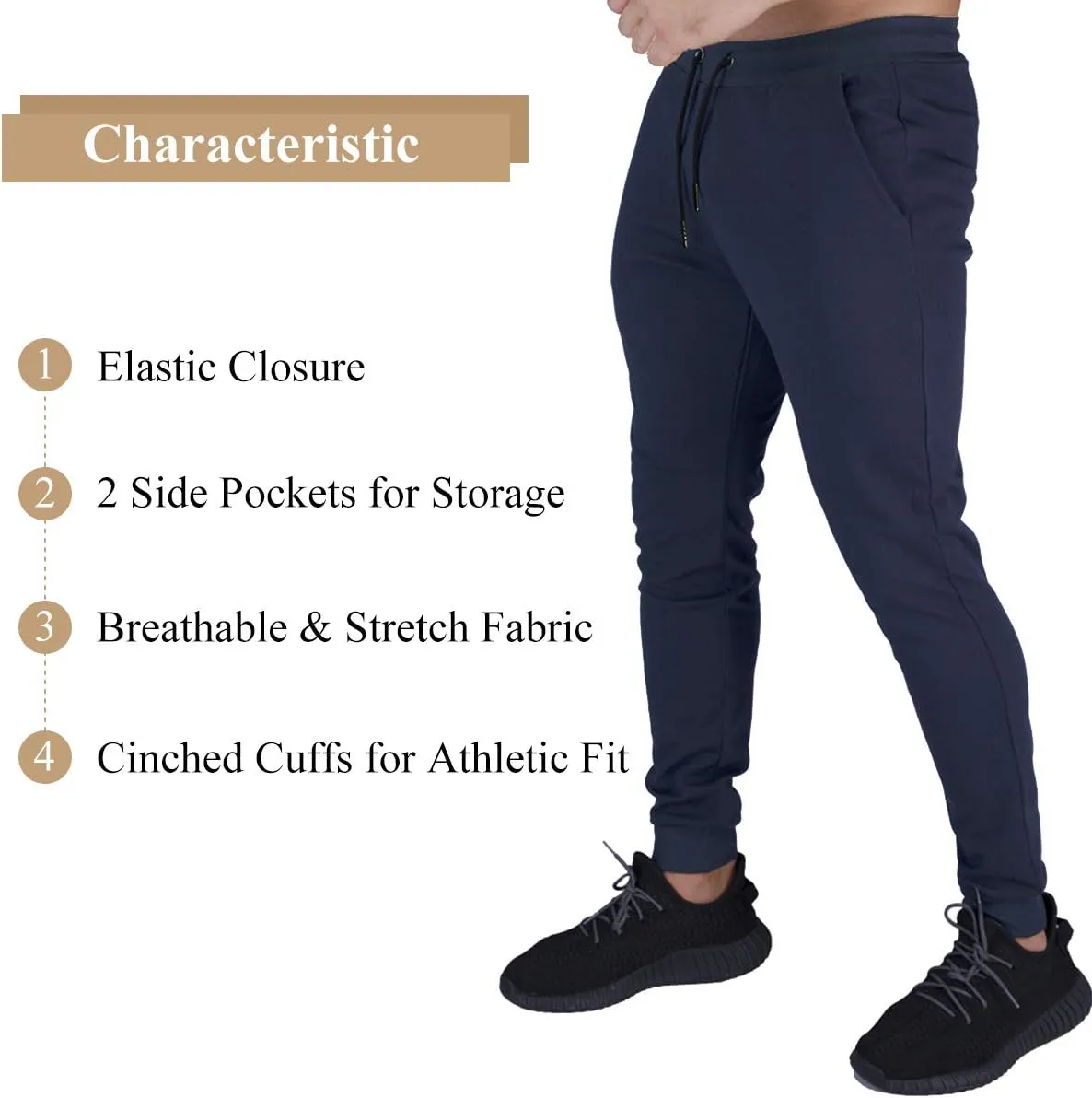 A WATERWANG Men's Slim Jogger Pants, Tapered Athletic Sweatpants for Jogging Running Exercise Gym Workout