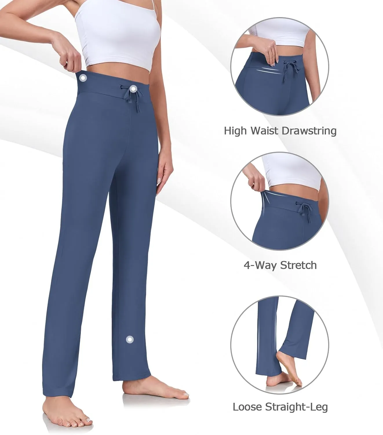 ADANIKI Women's Long Modal Comfy Drawstring Trousers Loose Straight-Leg for Yoga Running Sporting
