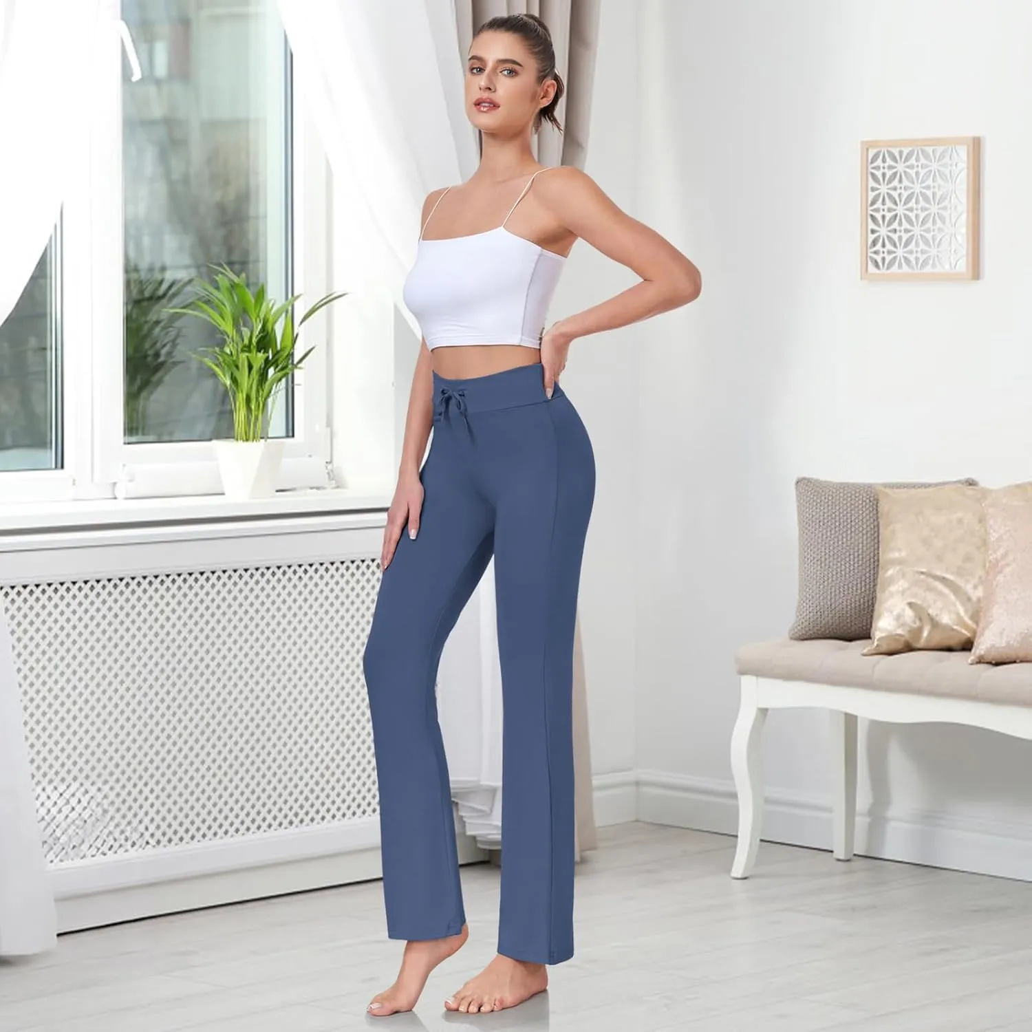 ADANIKI Women's Long Modal Comfy Drawstring Trousers Loose Straight-Leg for Yoga Running Sporting
