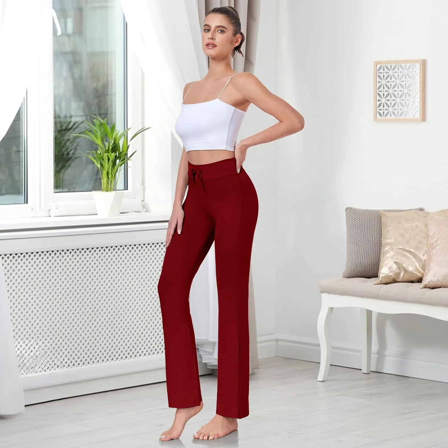 ADANIKI Women's Long Modal Comfy Drawstring Trousers Loose Straight-Leg for Yoga Running Sporting