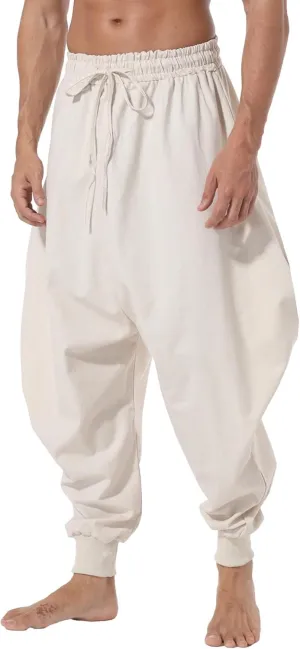 AITFINEISM Men's Drawstring Aladdin Hippie Harem Pants Loose Drop Crotch Trousers