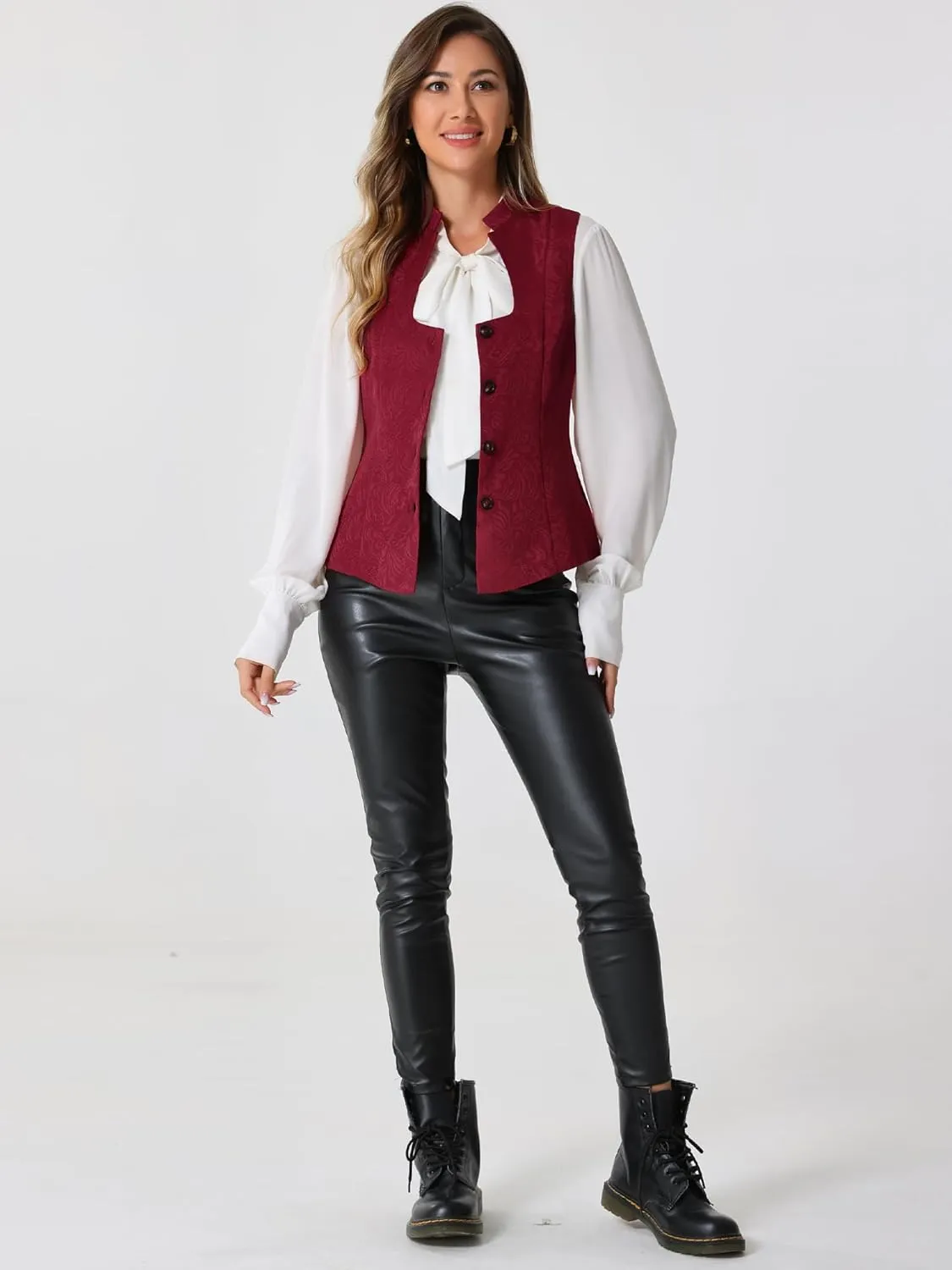 Allegra K Vintage Suit Waistcoat for Women's Gothic Blazer Sleeveless Steampunk Jacquard Dressy Vest