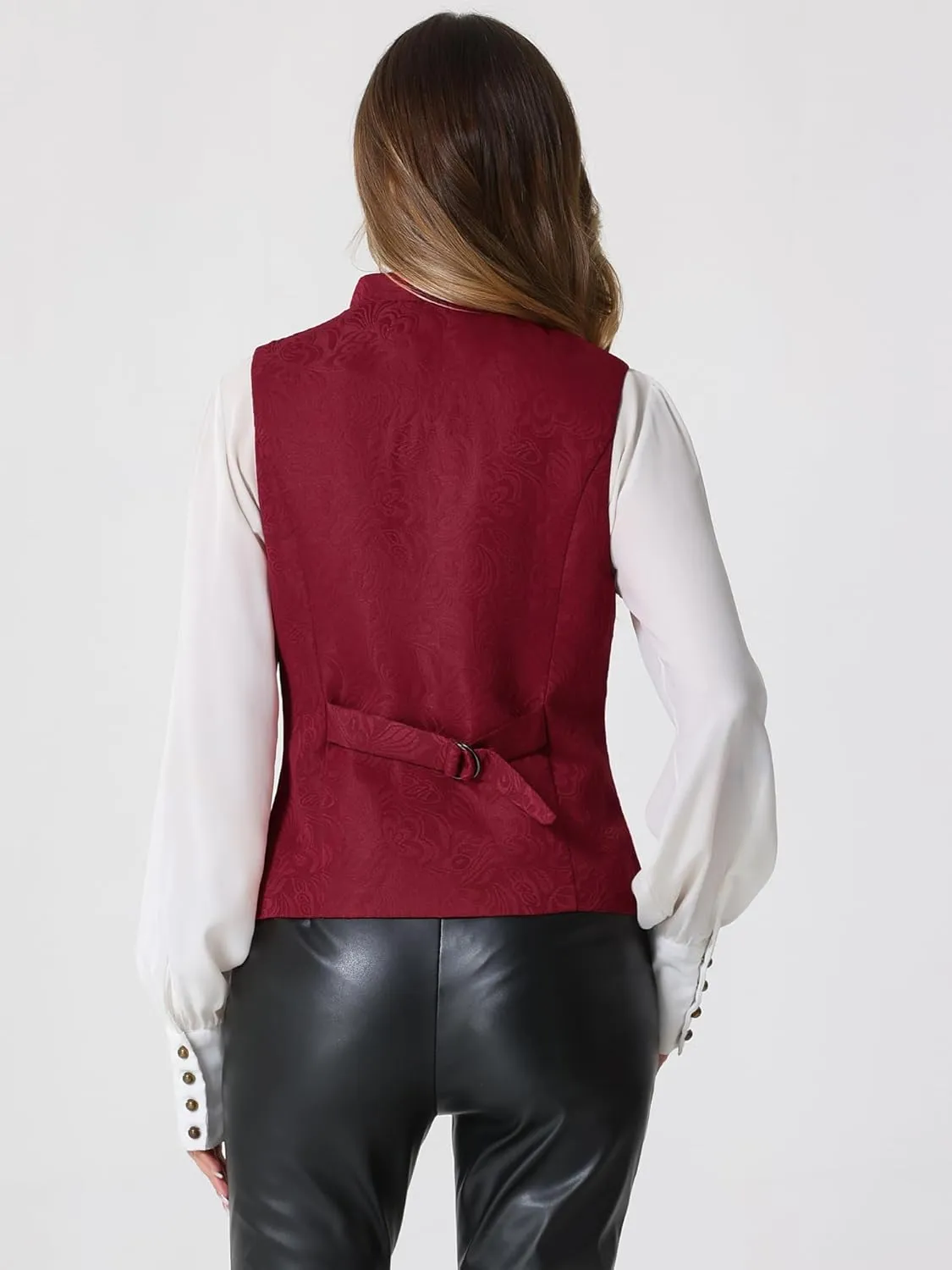 Allegra K Vintage Suit Waistcoat for Women's Gothic Blazer Sleeveless Steampunk Jacquard Dressy Vest