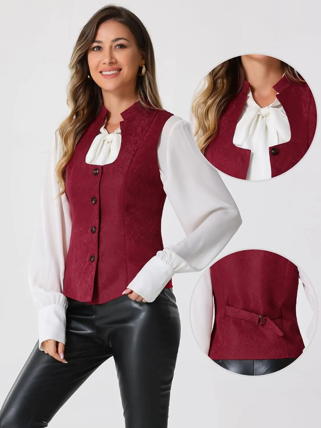 Allegra K Vintage Suit Waistcoat for Women's Gothic Blazer Sleeveless Steampunk Jacquard Dressy Vest