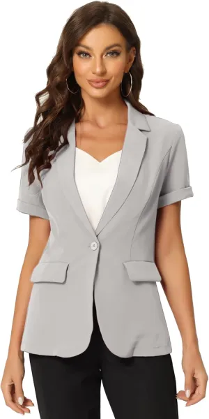 Allegra K Women's 1 Button Blazer Jacket Office Business Short Sleeve Blazer
