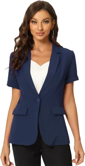 Allegra K Women's 1 Button Blazer Jacket Office Business Short Sleeve Blazer