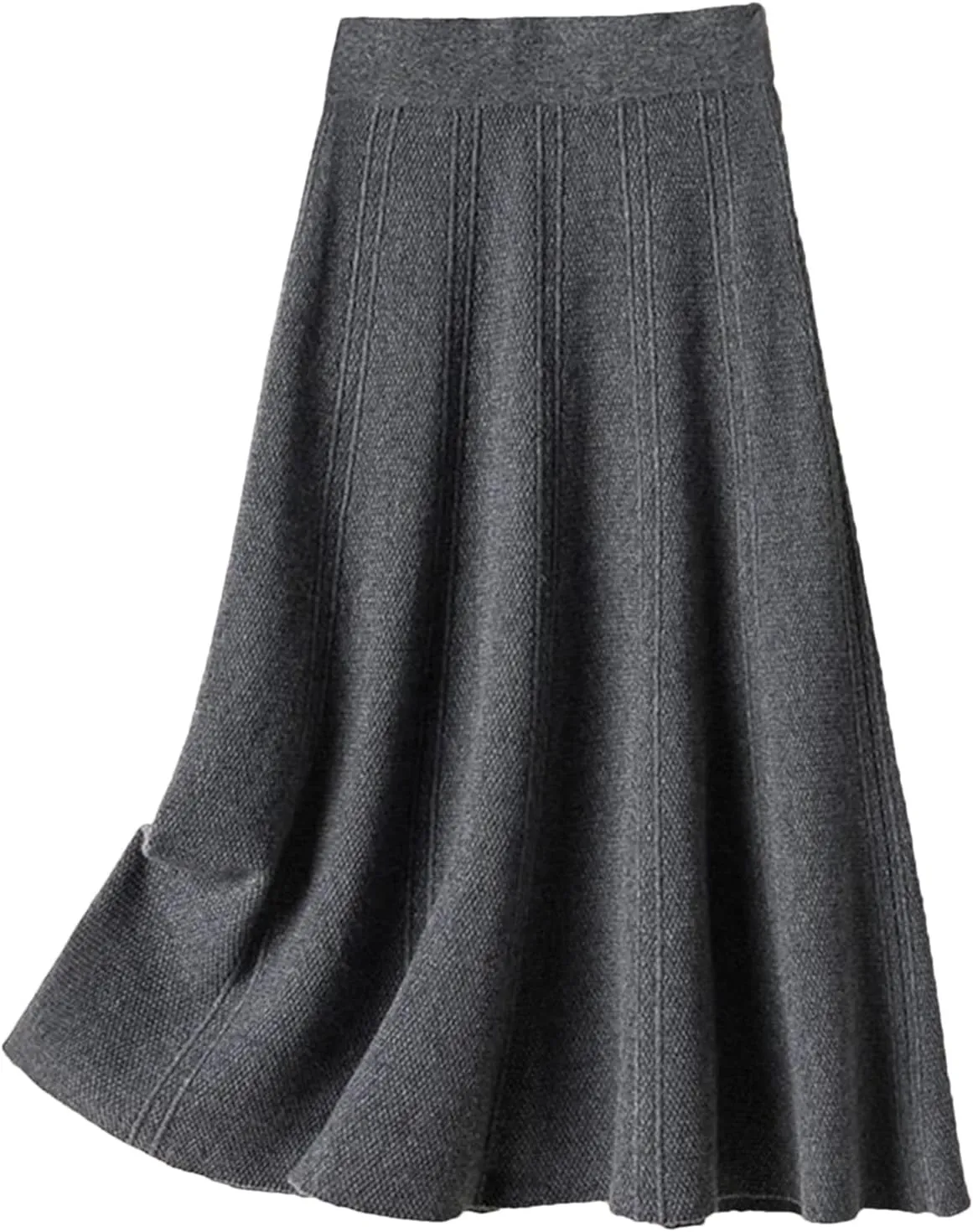 Alloaone Women's 100% Wool Skirt Winter Fashion Knitted Pleated Knit Sweater Midi Skirts