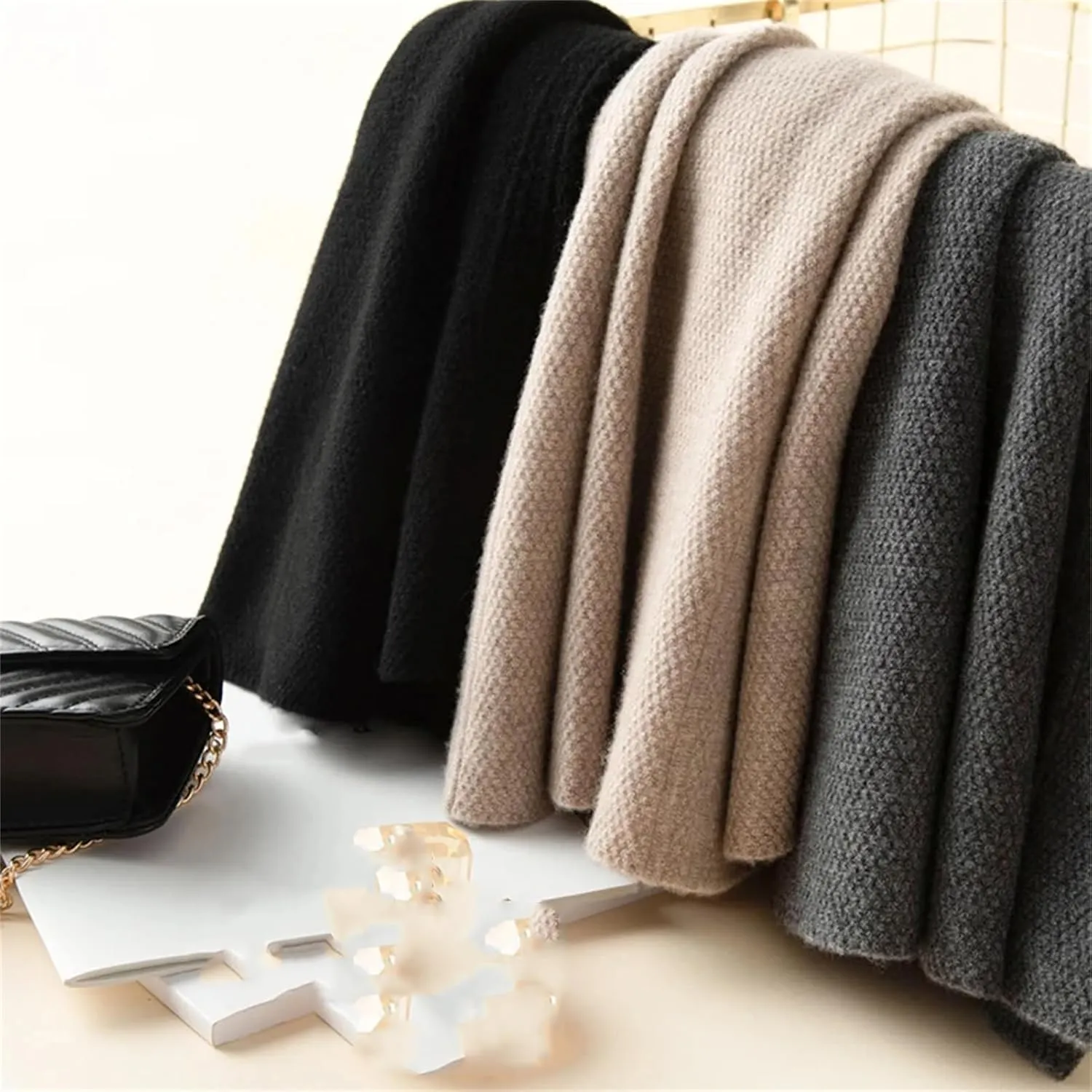 Alloaone Women's 100% Wool Skirt Winter Fashion Knitted Pleated Knit Sweater Midi Skirts