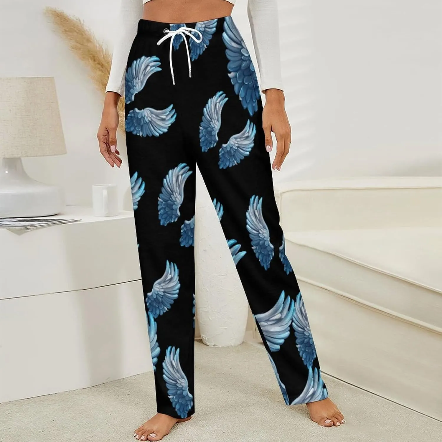 Angel Wings Print Women's Pajama Pants Fleece Warm Pj Bottoms Sleepwear Lounge Pants Loungewear