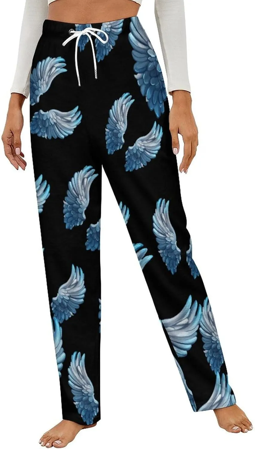 Angel Wings Print Women's Pajama Pants Fleece Warm Pj Bottoms Sleepwear Lounge Pants Loungewear