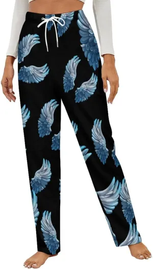 Angel Wings Print Women's Pajama Pants Fleece Warm Pj Bottoms Sleepwear Lounge Pants Loungewear