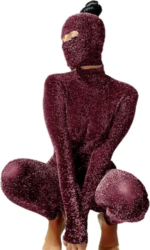 Atyfuniby Women's Sexy Bodycon Jumpsuits See Through Sparkly Long Sleeve Backless One Piece Outfits Clubwear