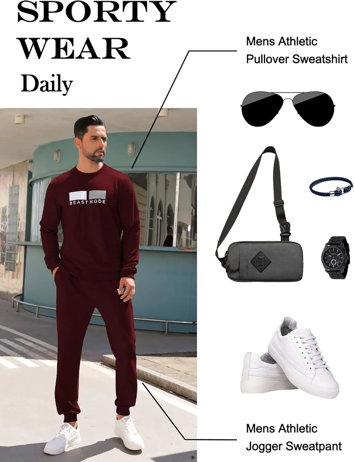 Babioboa Men's 2 Piece Outfits Long Sleeve Pullover Sweatshirt Tracksuit Jogger Sweatpants Sweatsuit Set