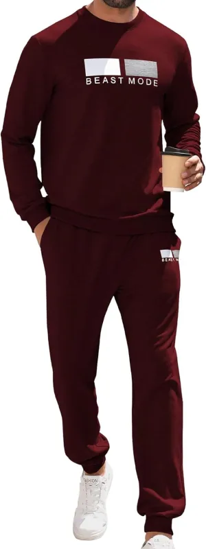 Babioboa Men's 2 Piece Outfits Long Sleeve Pullover Sweatshirt Tracksuit Jogger Sweatpants Sweatsuit Set