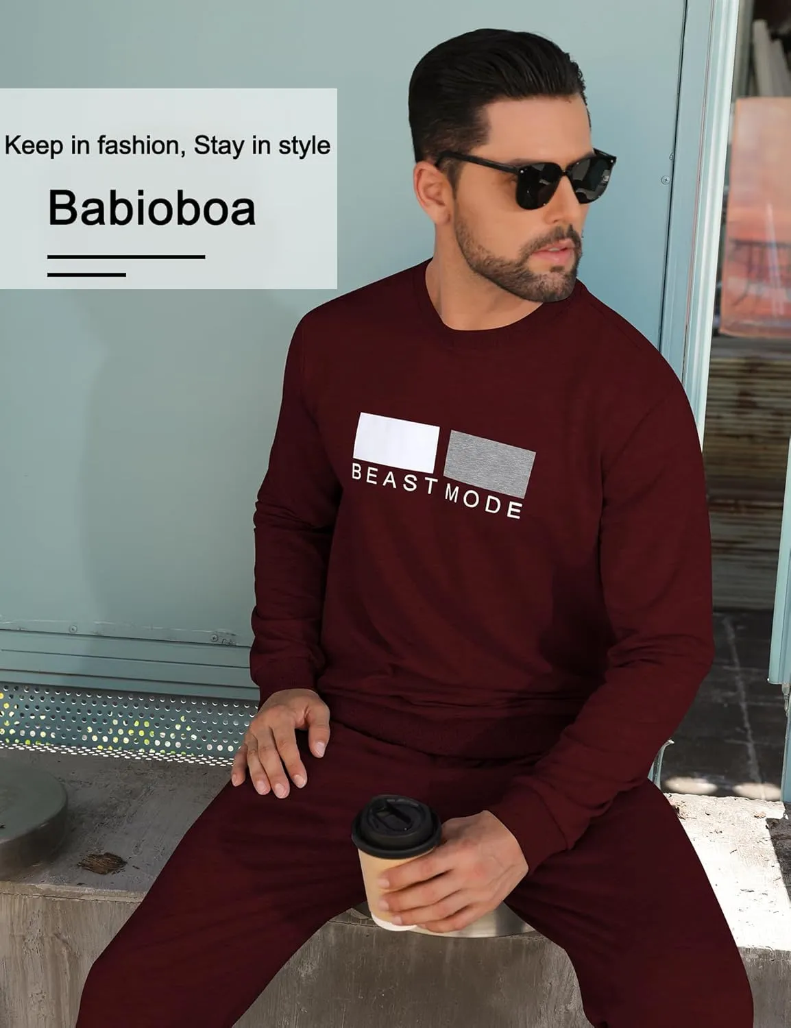 Babioboa Men's 2 Piece Outfits Long Sleeve Pullover Sweatshirt Tracksuit Jogger Sweatpants Sweatsuit Set