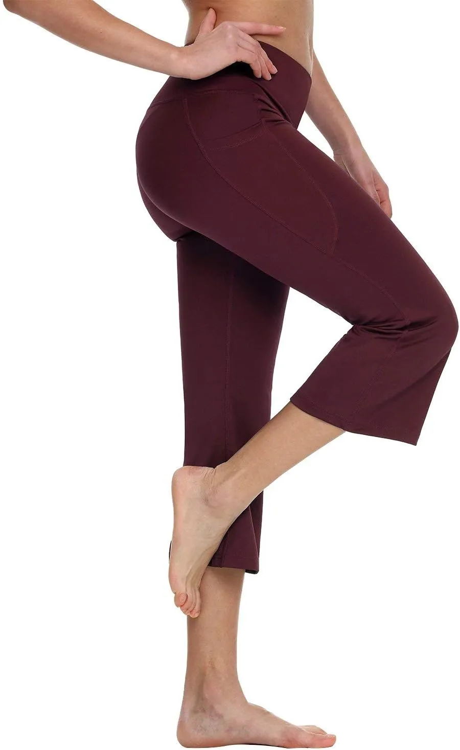 baleaf Women Flare Capri Leggings with Pockets Yoga Pants Bootcut Casual Cotton Work Summer Lounge