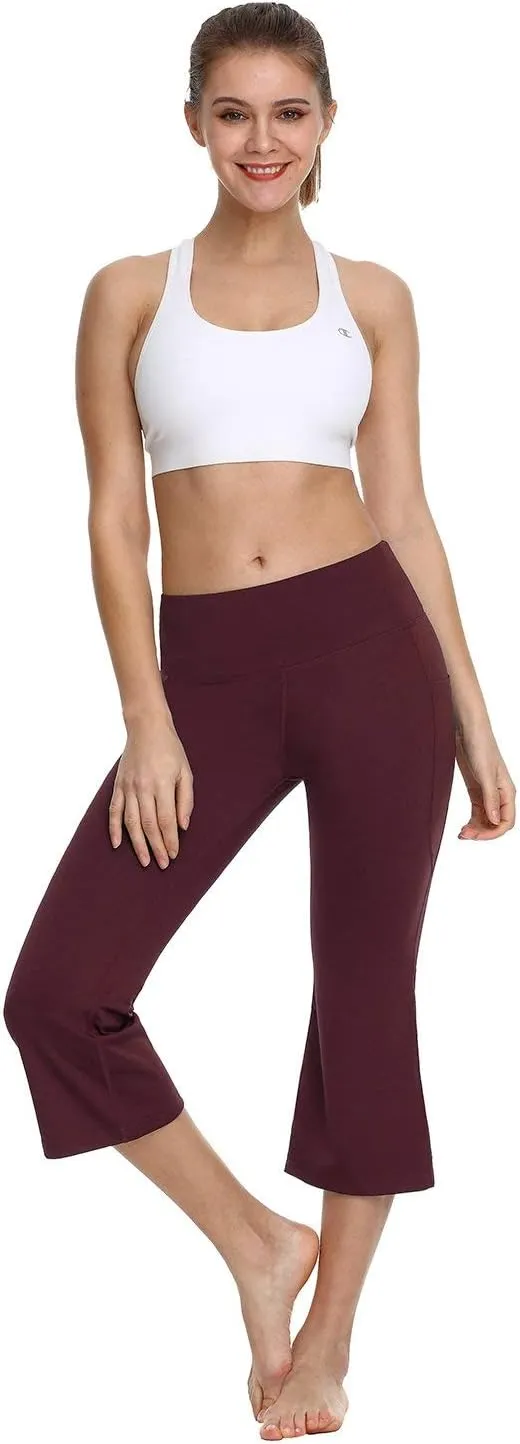 baleaf Women Flare Capri Leggings with Pockets Yoga Pants Bootcut Casual Cotton Work Summer Lounge