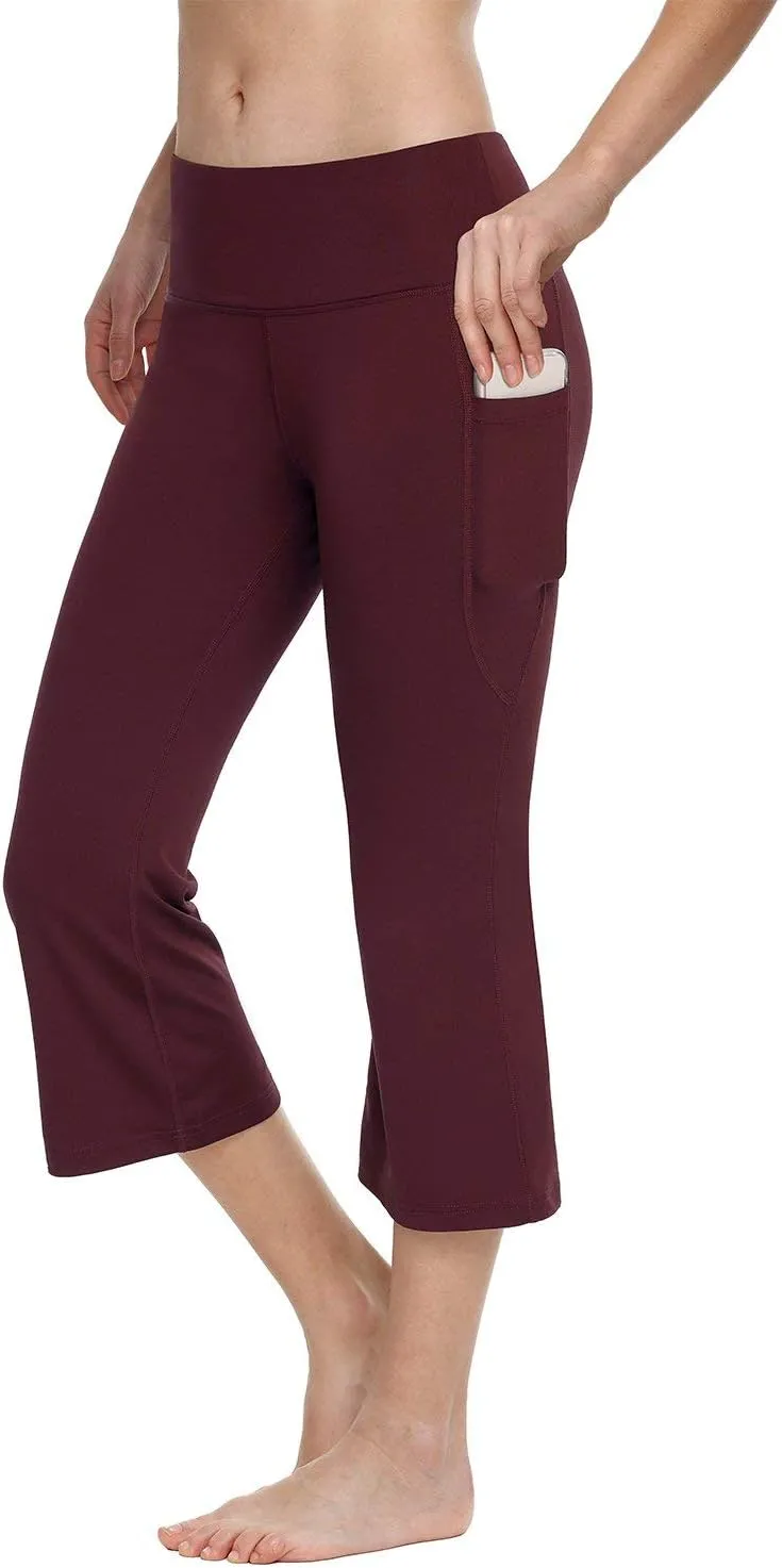 baleaf Women Flare Capri Leggings with Pockets Yoga Pants Bootcut Casual Cotton Work Summer Lounge