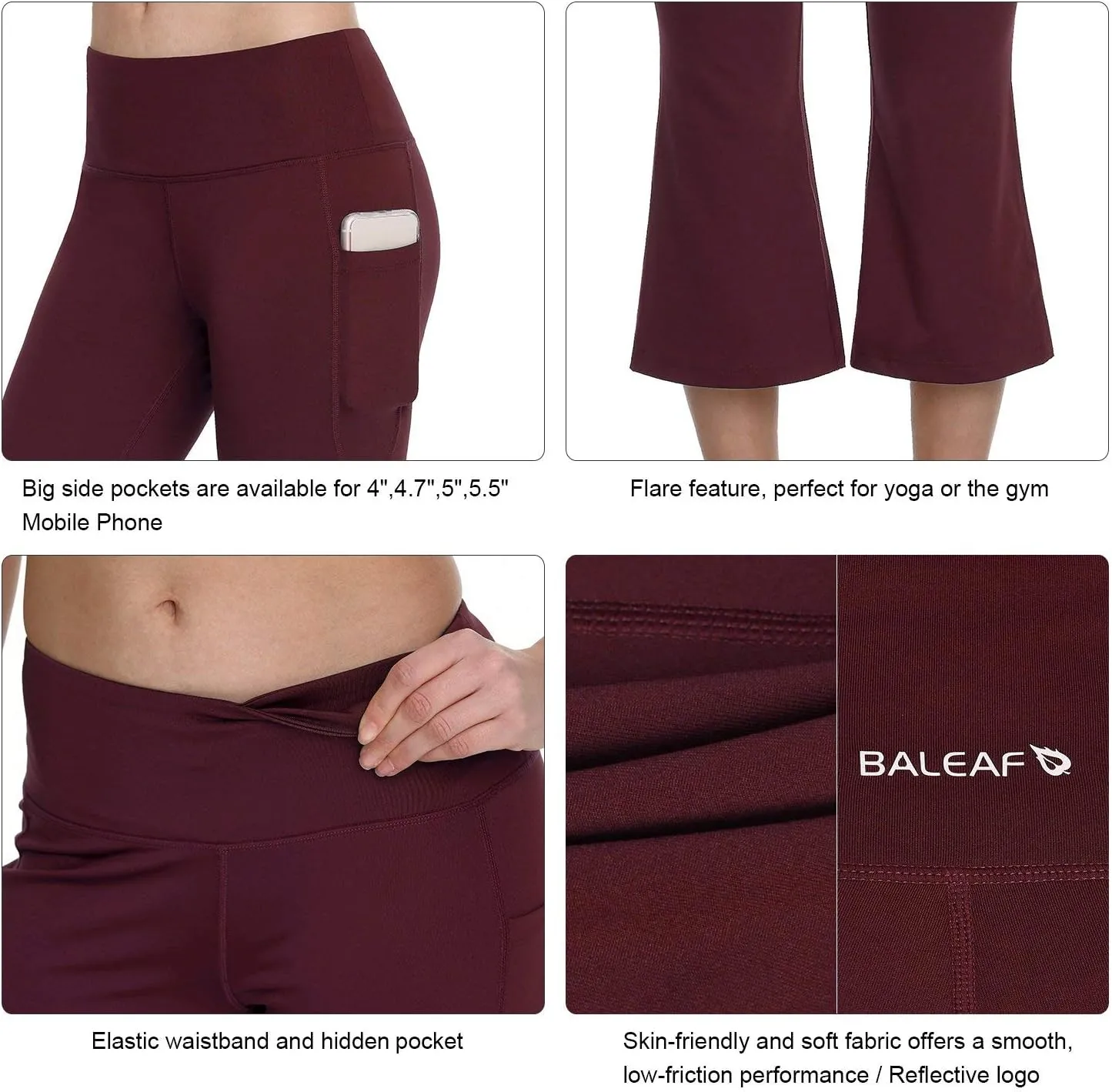 baleaf Women Flare Capri Leggings with Pockets Yoga Pants Bootcut Casual Cotton Work Summer Lounge