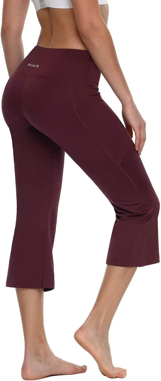 baleaf Women Flare Capri Leggings with Pockets Yoga Pants Bootcut Casual Cotton Work Summer Lounge