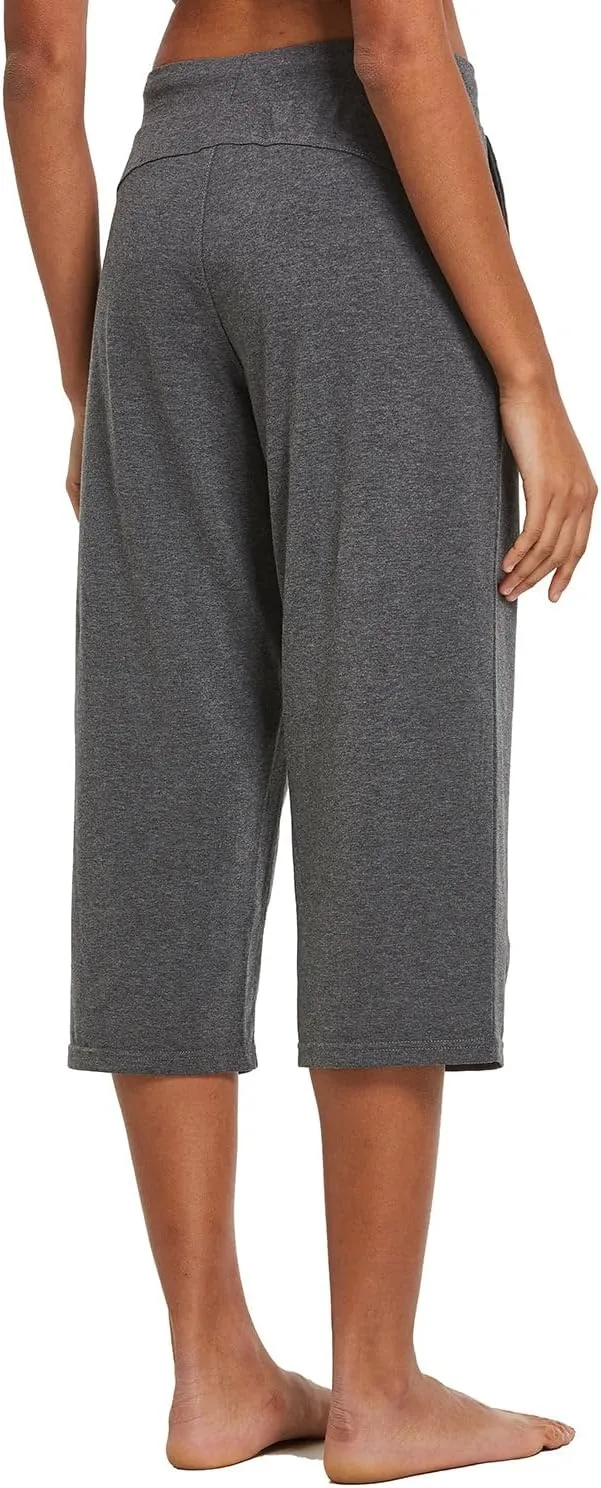 baleaf Women's Capris Yoga Cotton Wide Leg Casual Summer Capri Sweatpants Loose Lounge Workout Crop Pants Pockets