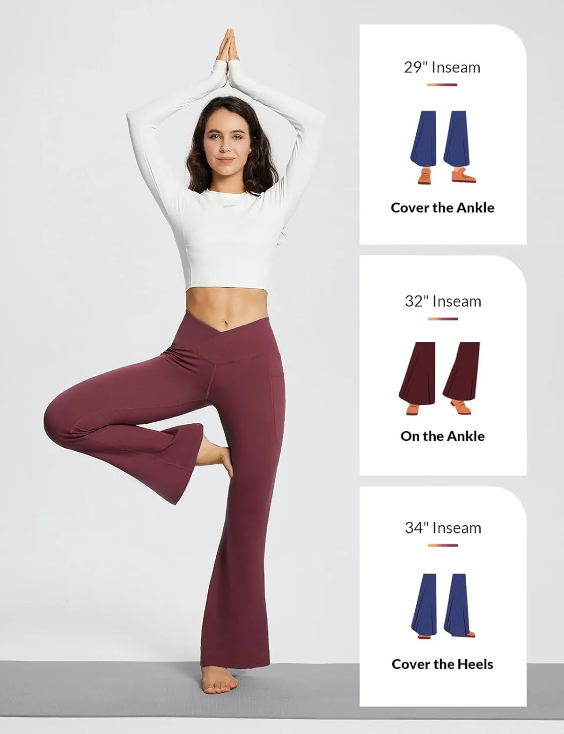 baleaf Women's Yoga Pants V Crossover Flare Leggings with Pockets High Waist Casual Workout Gym Bell Bottom Leggings