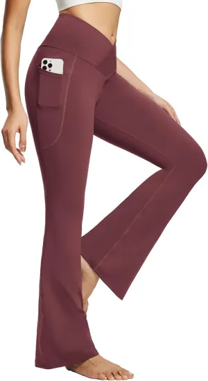 baleaf Women's Yoga Pants V Crossover Flare Leggings with Pockets High Waist Casual Workout Gym Bell Bottom Leggings