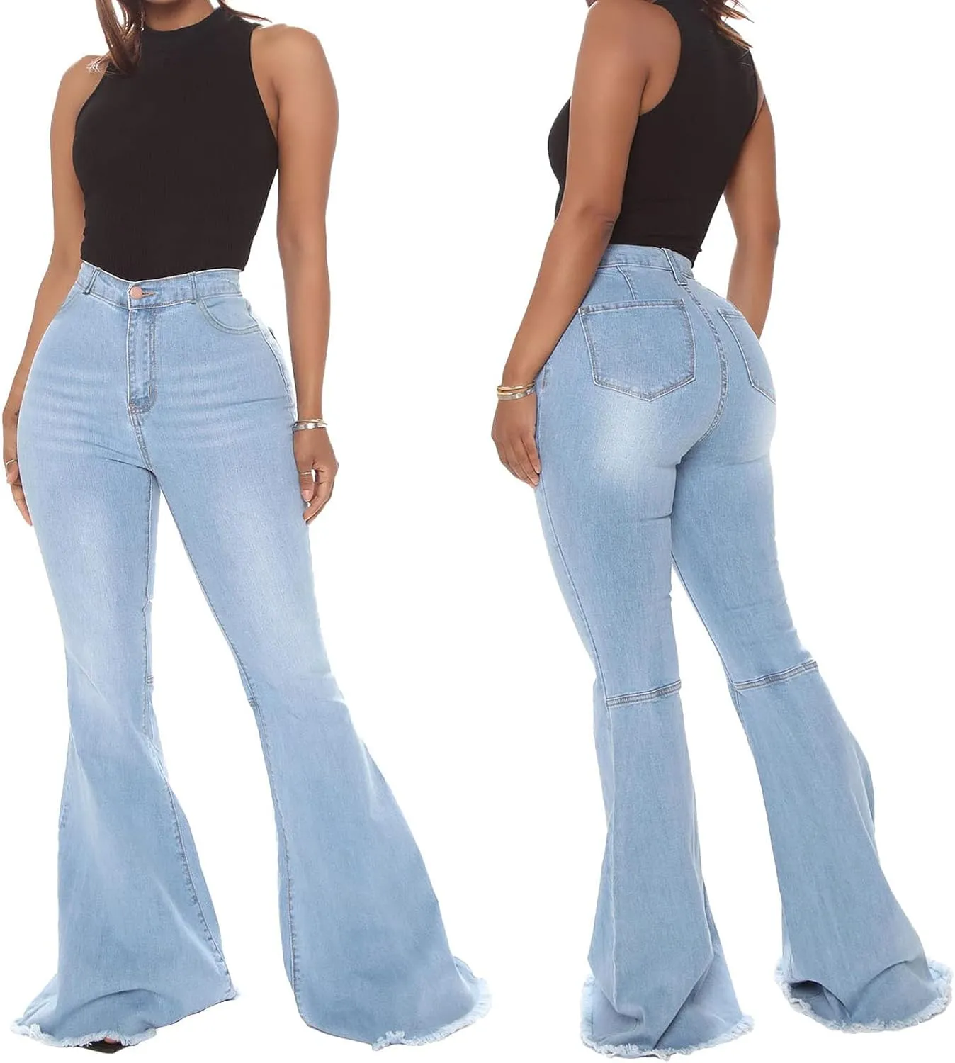 Bell Bottom Jeans for Women Ripped High Waisted Classic Flared Denim Pants