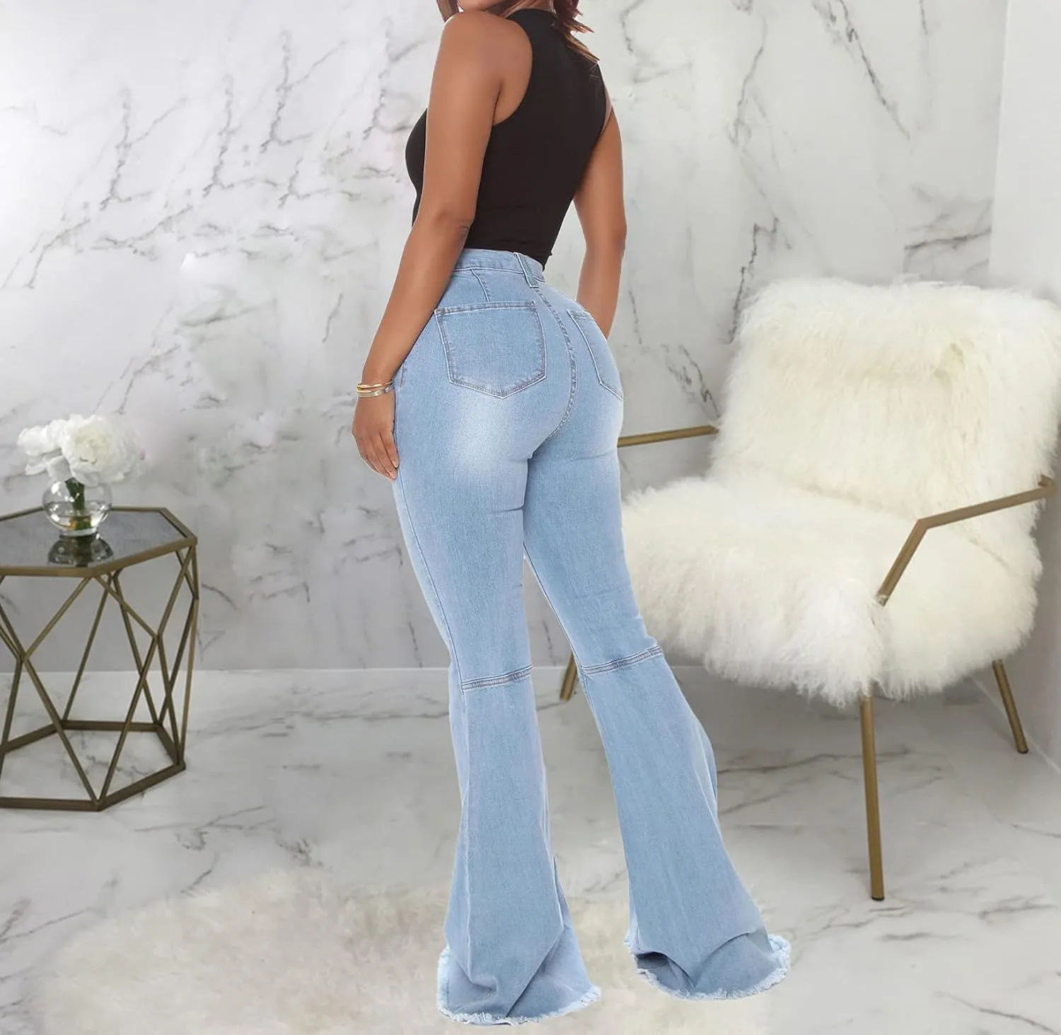 Bell Bottom Jeans for Women Ripped High Waisted Classic Flared Denim Pants