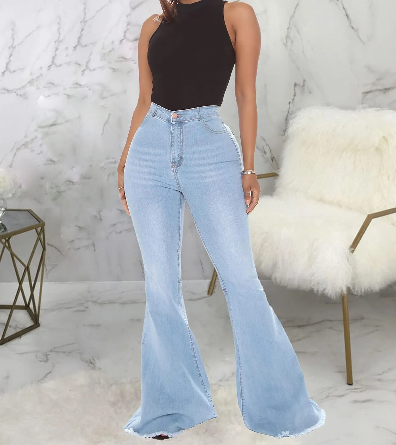 Bell Bottom Jeans for Women Ripped High Waisted Classic Flared Denim Pants