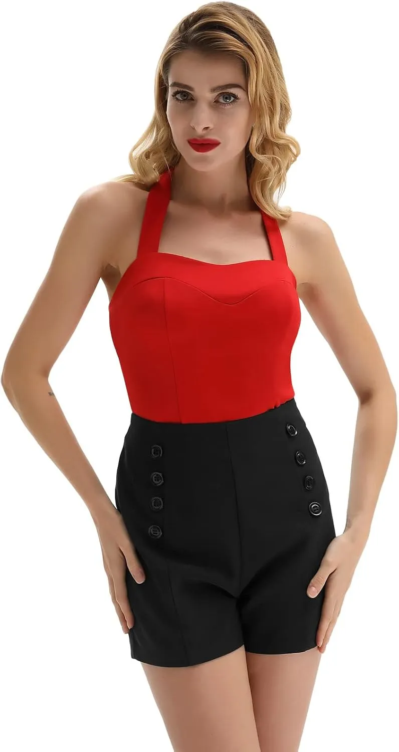 Belle Poque Women High Waist Stretch Sailor Pinup Shorts