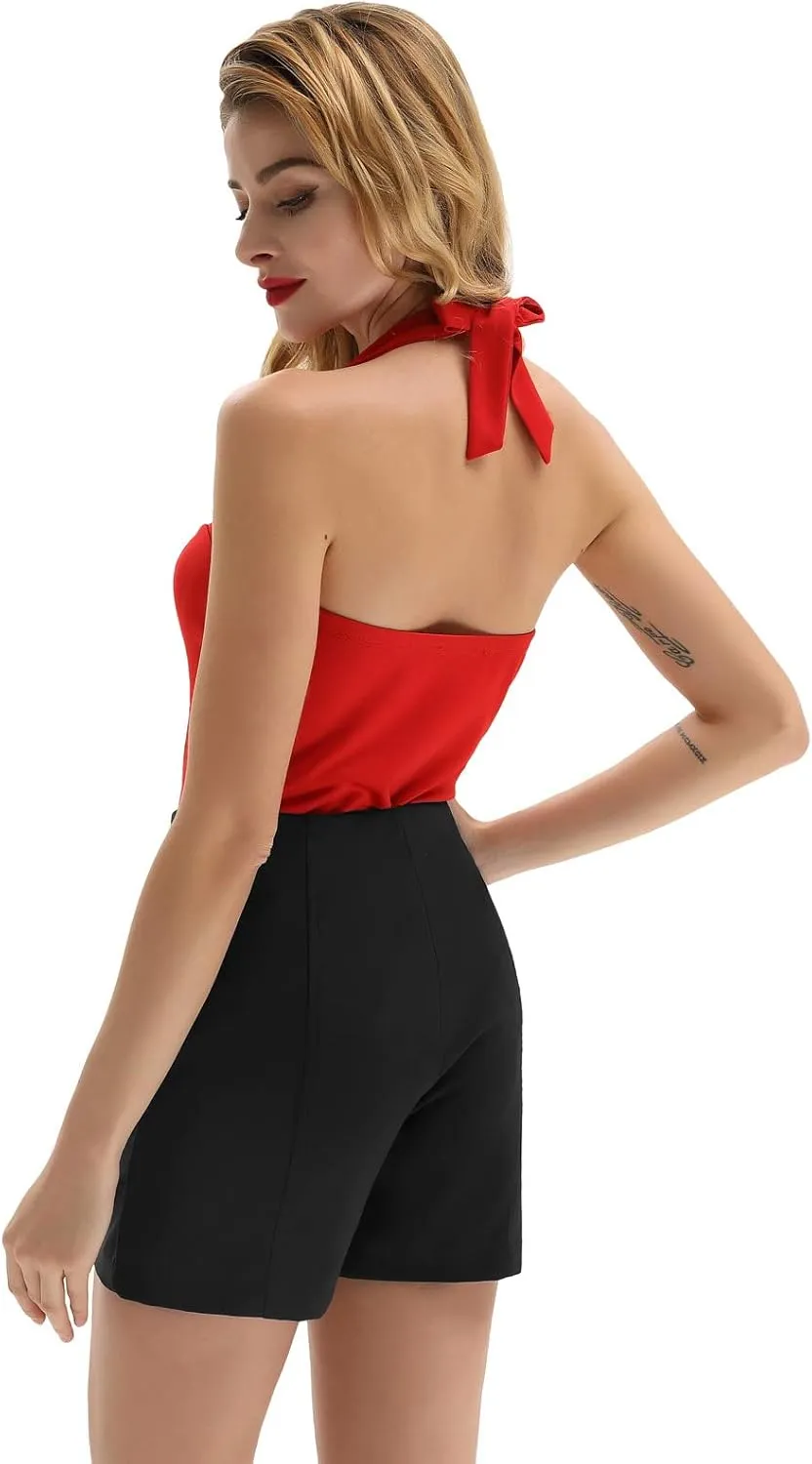 Belle Poque Women High Waist Stretch Sailor Pinup Shorts