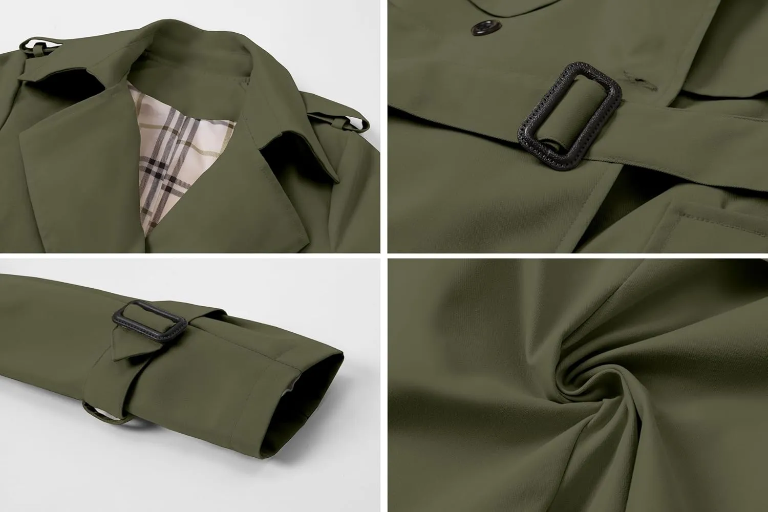 Betusline Women's Long Double-Breasted Waterproof Trench Coat with Belt