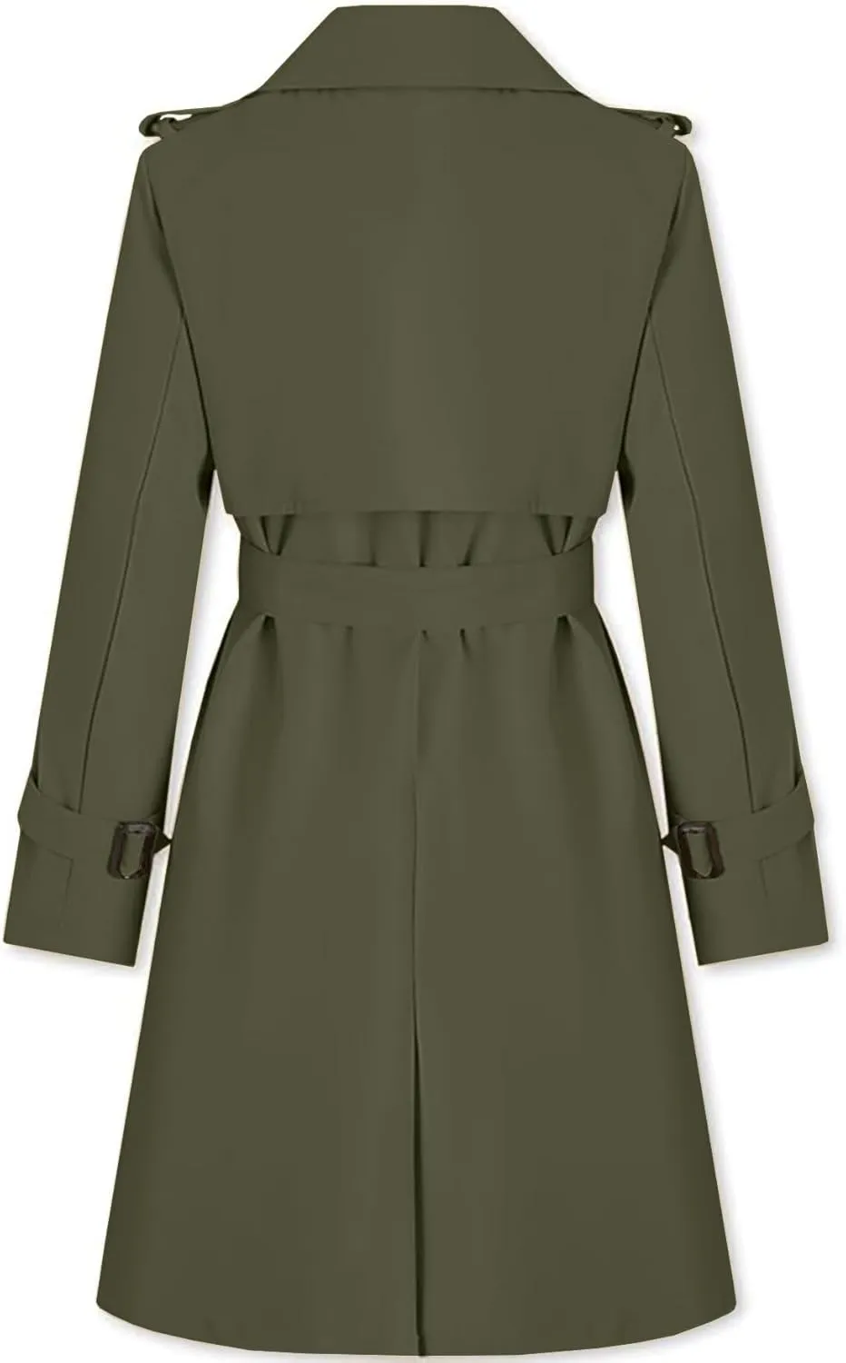 Betusline Women's Long Double-Breasted Waterproof Trench Coat with Belt