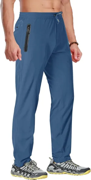 BIYLACLESEN Men's Running Pants Lightweight Quick Dry Hiking Jogger Sweatpants Zipper Pockets
