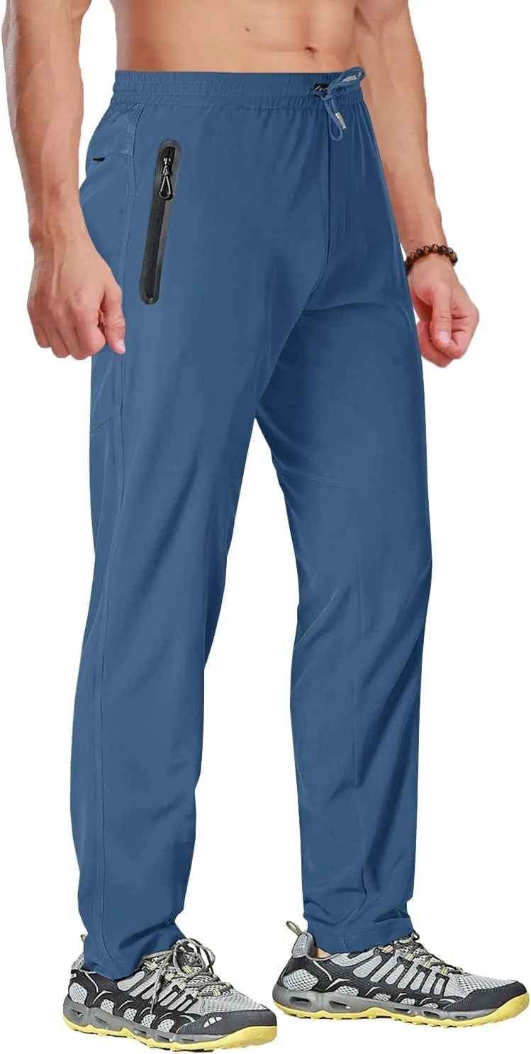 BIYLACLESEN Men's Running Pants Lightweight Quick Dry Hiking Jogger Sweatpants Zipper Pockets