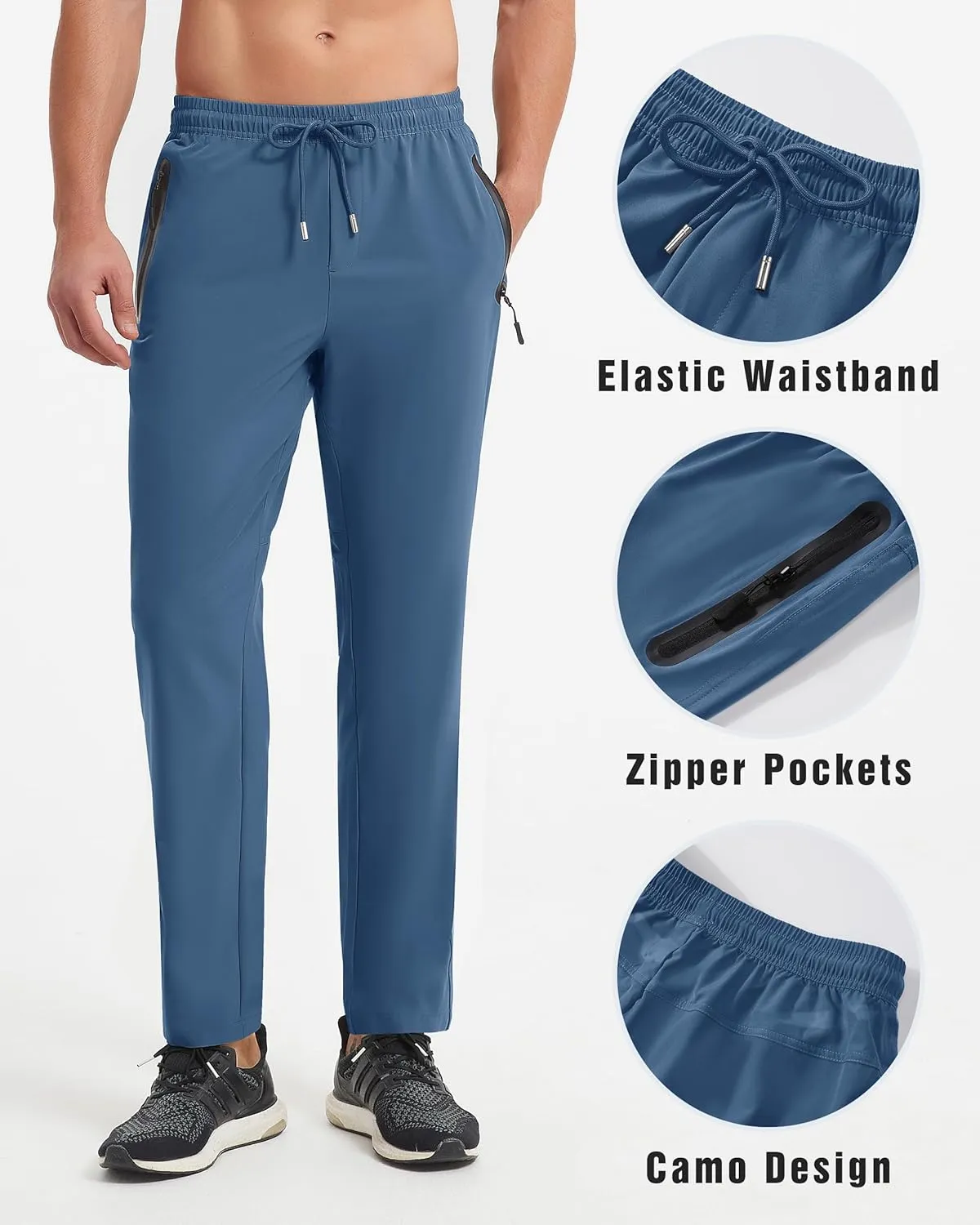 BIYLACLESEN Men's Running Pants Lightweight Quick Dry Hiking Jogger Sweatpants Zipper Pockets