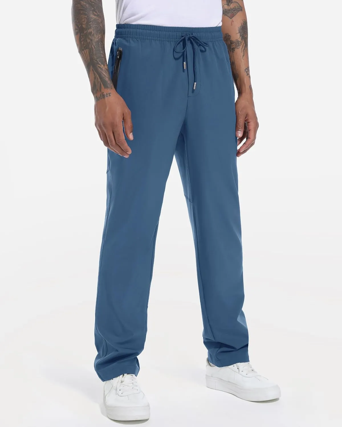 BIYLACLESEN Men's Running Pants Lightweight Quick Dry Hiking Jogger Sweatpants Zipper Pockets