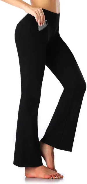 Black Flare Leggings with Pockets for Women Tummy Control Bootcut Yoga Pants