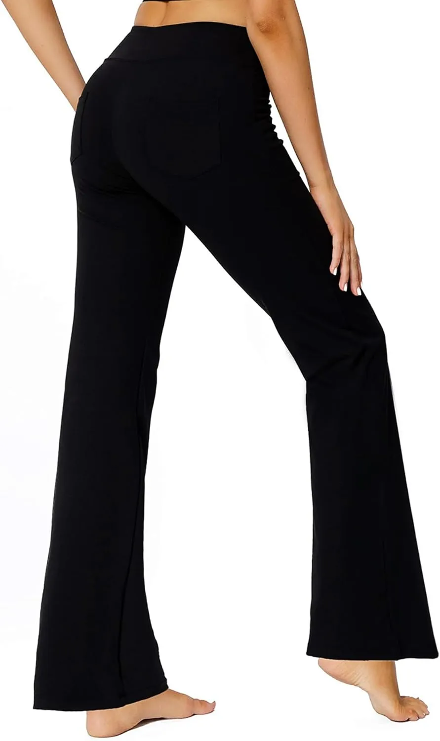 Black Flare Leggings with Pockets for Women Tummy Control Bootcut Yoga Pants