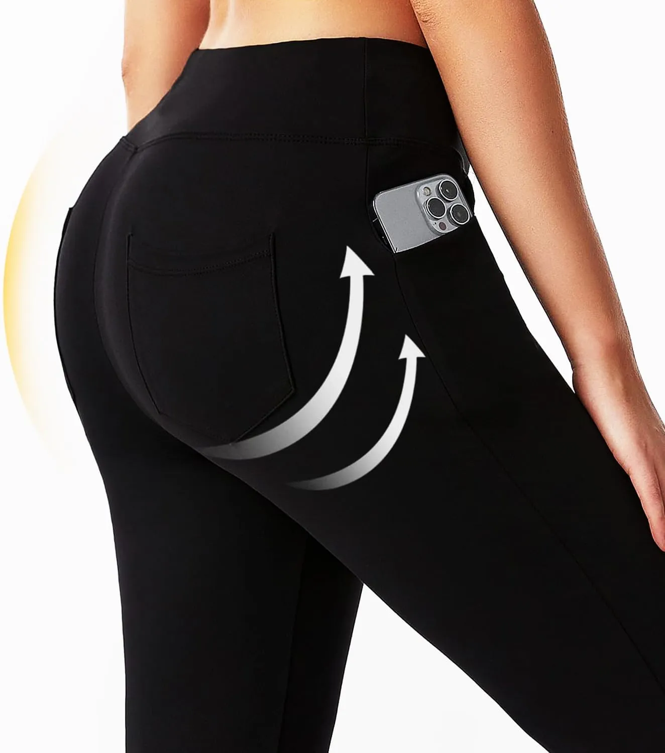 Black Flare Leggings with Pockets for Women Tummy Control Bootcut Yoga Pants